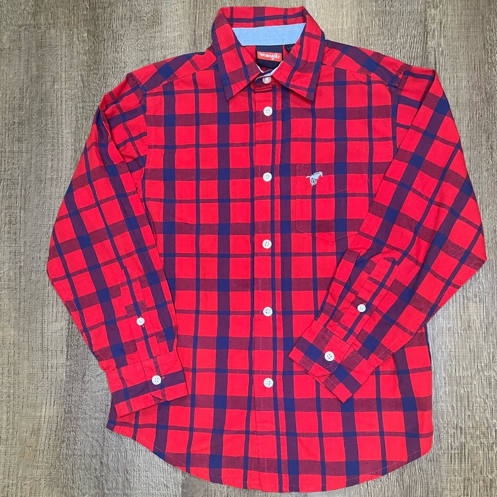 Wrangler boy small‎ (6/7) red and blue plaid button down shirt